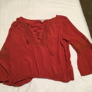 AEO Rust lace up blouse